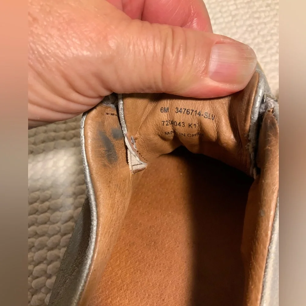 Frye Silver Leather Zip-Front Slip-On Sneakers with Tan Platform Lena